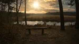 Dramatischer Sonnenaufgang über einer Flussaue